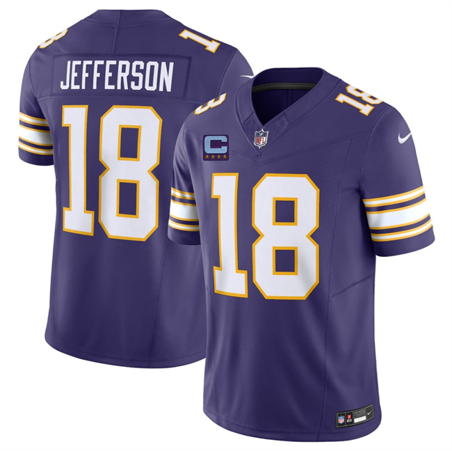 Men's Purple Minnesota Vikings #18 Justin Jefferson 2026 F.U.S.E. Throwback With 4-Star C Patch Vapor Limited Stitched Jersey